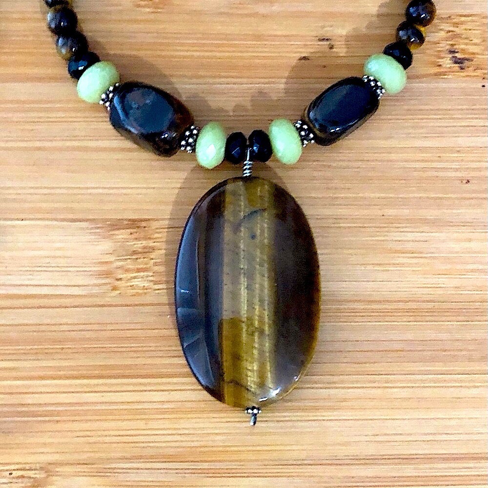 $68  Designer Tiger Eye & Gemstone Estate Necklace   Silver   Marked SX 925 THAI